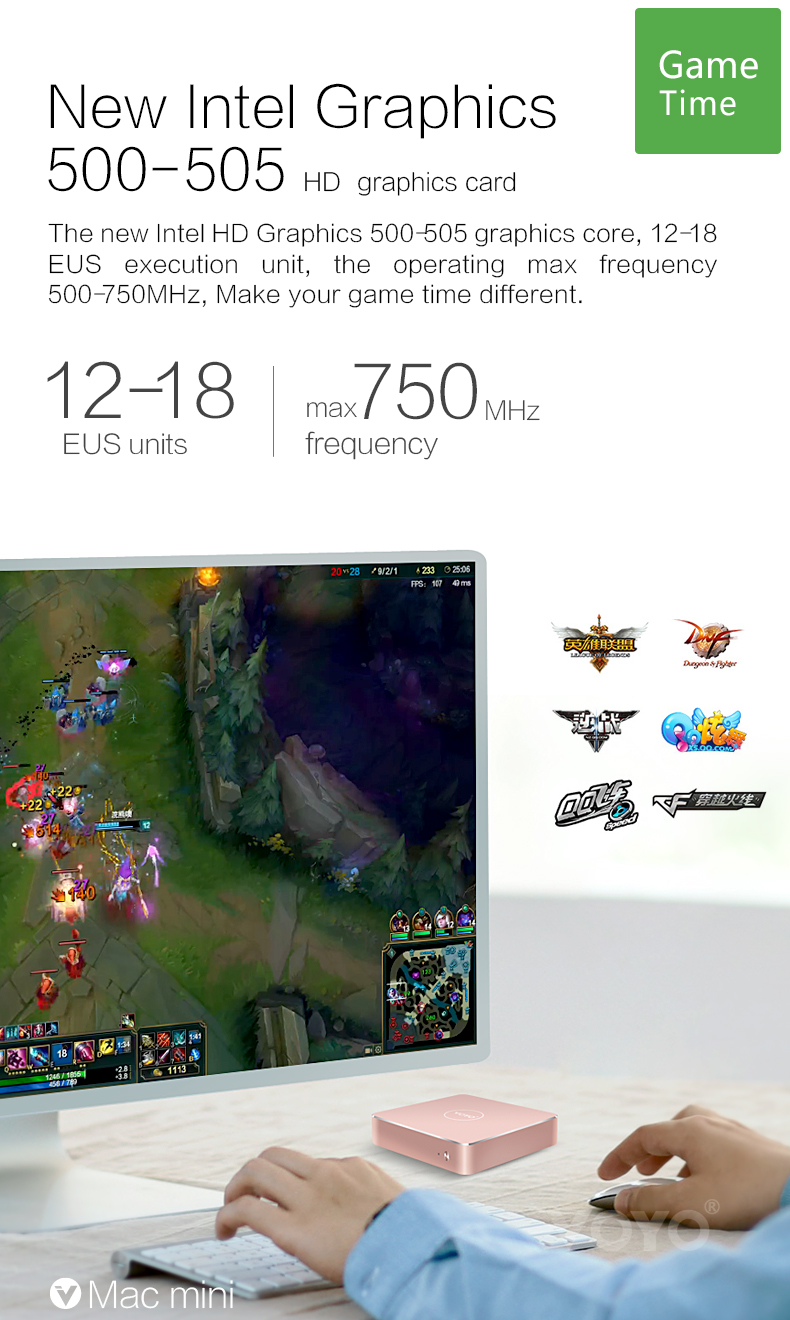 VOYO VMac (V1) Mini PC Licensed Windows 10.1 64bit Intel Apollo Lake Celeron N3450 4G DDR3L 128G SSD 4K 2.4G/5G WIFI Gigabit LAN LibreELEC - Gold