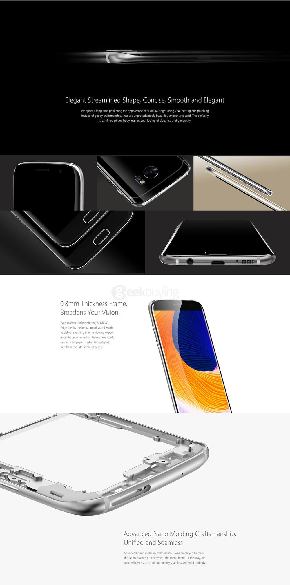 [HK Stock]Bluboo Edge 5.5inch HD Android 6.0 4G LTE Smartphone MT6737 Quad Core 1.3GHz 2GB RAM 16GB ROM 13.0MP Touch ID Heart Sensor - Gold