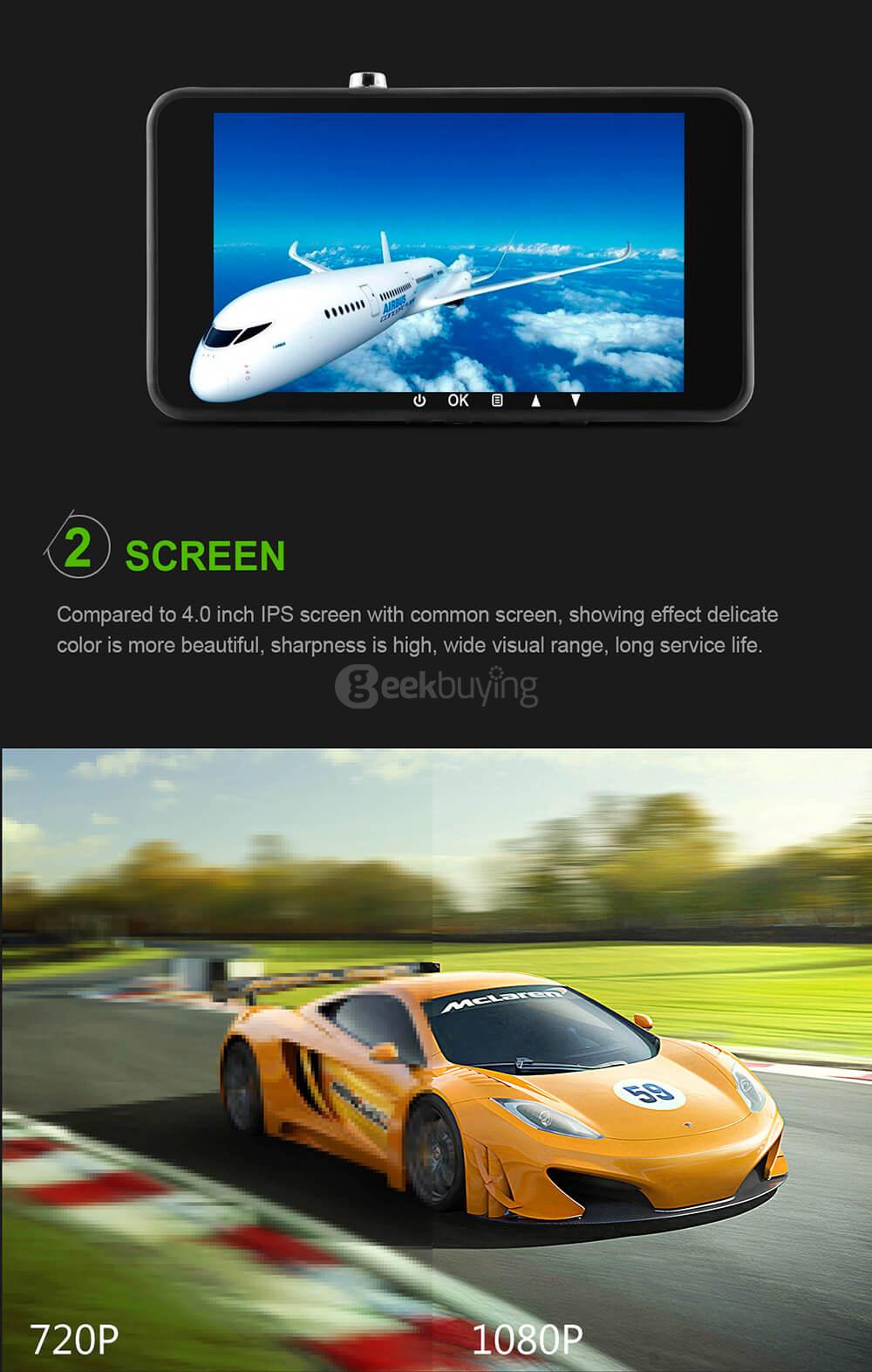 Blackview Y900 4.0 Inch LCD Screen 1080P Novatek 96658 Car Camera 170 Degree Wide Angle HDR H.264 G-sensor Car DVR Dashcam - Black