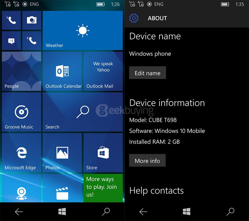 Cube WP10 4G Phablet 6.98 inch Windows 10 Mobile 2GB/16GB Qualcomm MSM8909 Quad Core 1.3GHz IPS 1280*720 GPS Dual Standby - White
