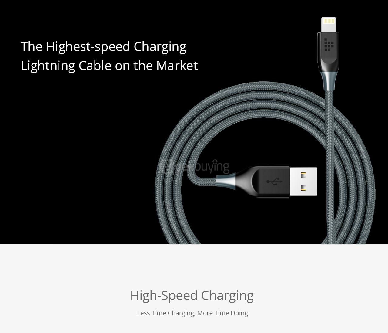 [Apple MFi Certified] Tronsmart 6ft/1.8m 19AWG Double Braided Nylon Lightning Cable for iPhone iPad and More - Gray+Black