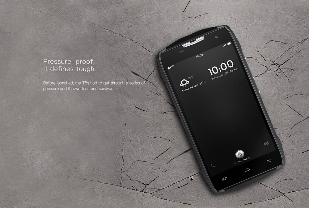 [HK Stock]Doogee T5S 5.0inch HD Android 6.0 IP67 Waterproof Rugged Smartphone MT6735 Quad Core 1.0GHz 2GB RAM 16GB ROM 5.0MP 8.0MP OTG - Black