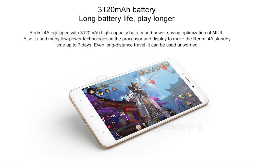 [HK Stock][Official Global Version]XIAOMI Redmi 4A 5.0inch HD MIUI 8 Android 6.0 4G LTE Smartphone Qualcomm Snapdragon 425 Quad Core 1.4GHz 2GB 32GB 5.0MP 13.0MP 3120mAh Battery WIFI GPS - Gold
