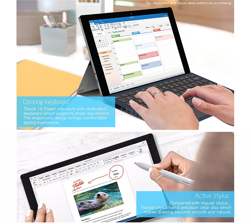 Teclast Tbook 16 Power Tablet PC 11.6 inch Dual OS Windows 10 + Android 6.0 8GB/64GB Intel Atom X7 Z8750 Quad Core 2.56GHz IPS 1920*1080 Type-C - Gray