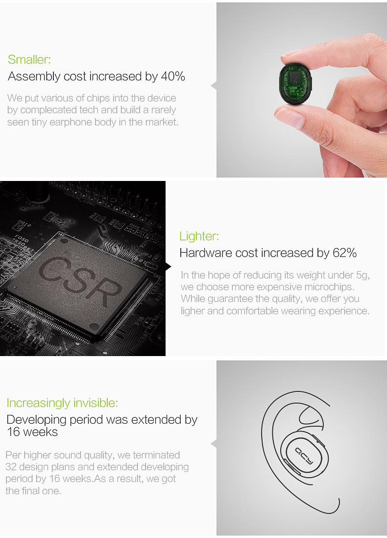 QCY Q26 Mini Wireless In-ear Bluetooth 4.1 Earphone Handsfree Stereo Music Sport Driving Earbud With Microphone - White