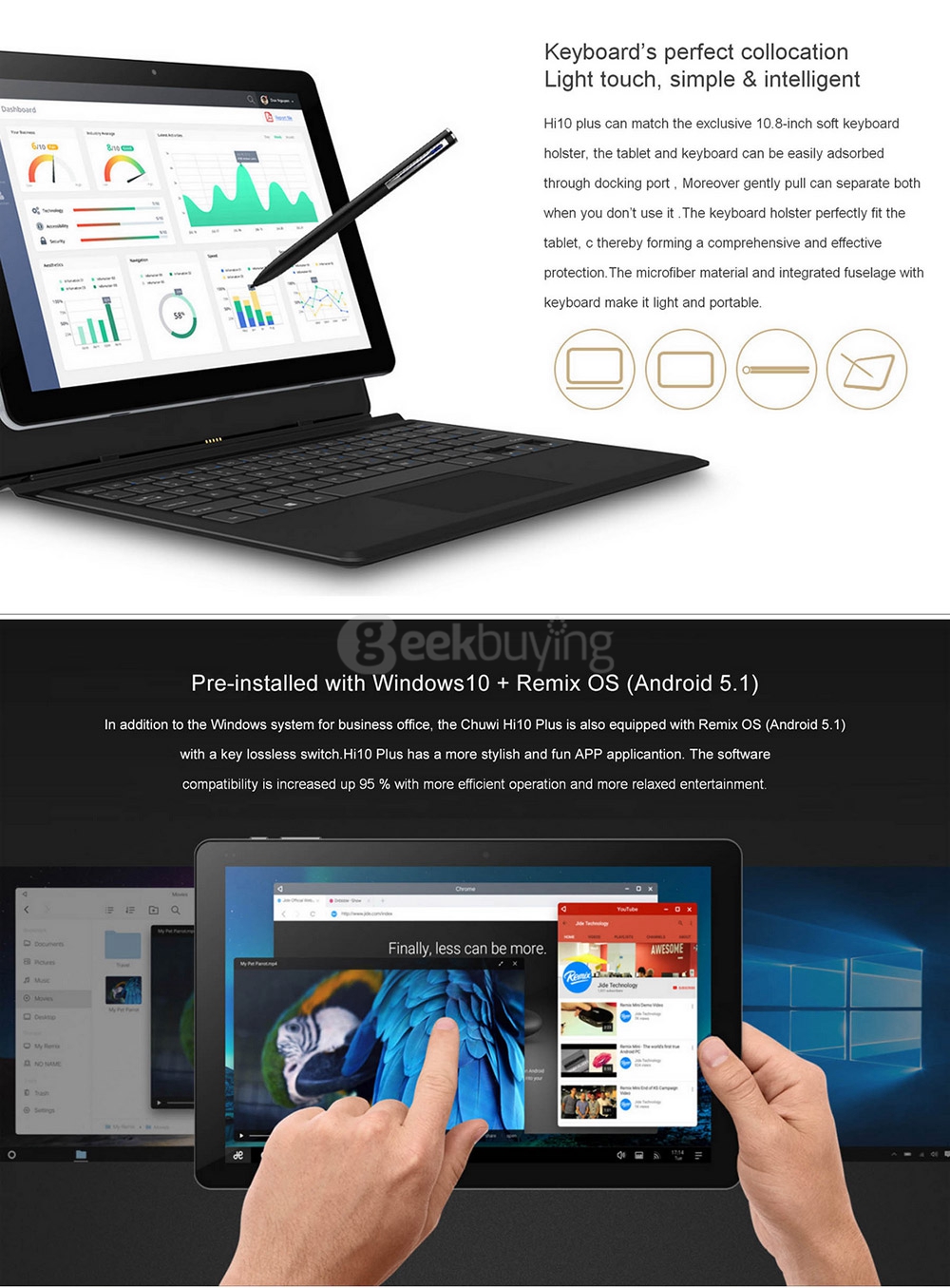 [Spain Stock] CHUWI Hi10 Plus Tablet PC Dual OS Windows 10 + Remix OS 2.0 10.8 inch Intel Atom X5 Z8350 Quad Core 1.92GHz 4GB/64GB IPS 1920*1280 Type-C - Gray