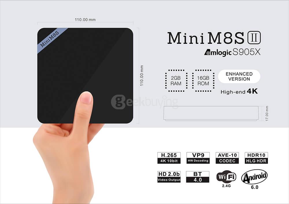 MINI M8SII Amlogic S905X Android 6.0 Marshmallow 2G/16G 4K TV BOX KODI 802.11b/g/n WIFI LAN
