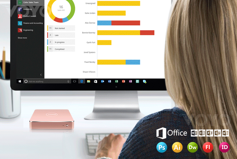 VOYO VMac (V1) Mini PC Licensed Windows 10.1 64bit Intel Apollo Lake Celeron N3450 4G DDR3L 128G SSD 4K 2.4G/5G WIFI Gigabit LAN LibreELEC - Blue