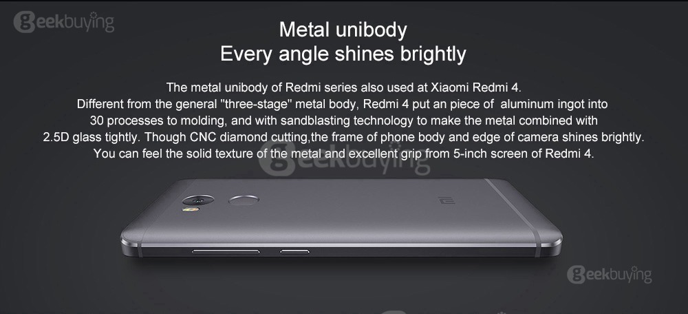 [HK Stock]XIAOMI Redmi 4 5.0inch HD 2.5D Screen MIUI 8 4G LTE Smartphone Qualcomm Snapdragon 430 Octa Core 2GB 16GB 5.0MP 13.0MP Touch ID Metal Body 4000mAh Battery - Gold