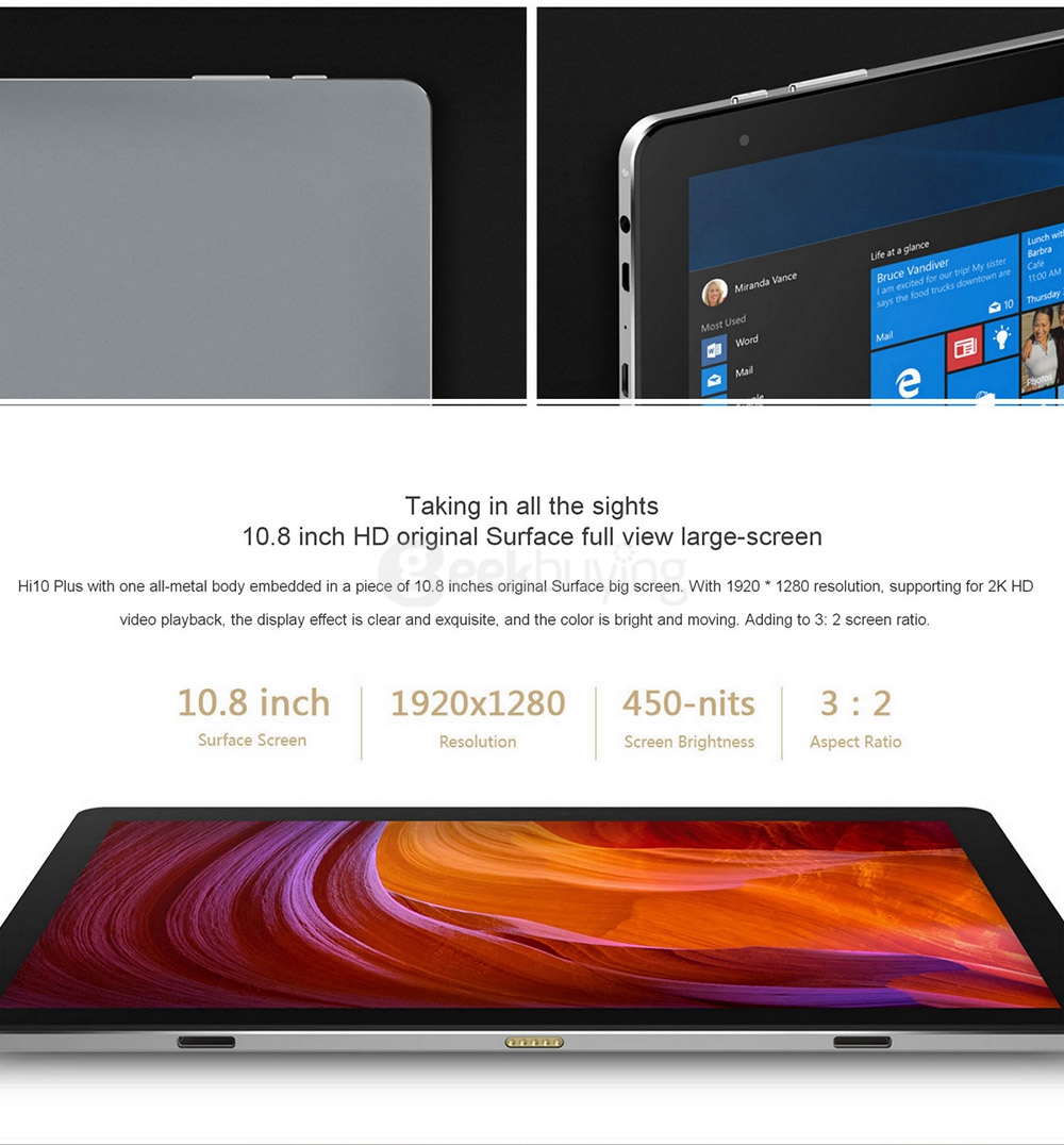 CHUWI Hi10 Plus Tablet PC Dual OS Windows 10 + Android 5.1 10.8 inch Intel Atom X5 Z8350 Quad Core 1.92GHz 4GB/64GB IPS 1920*1280 Type-C - Gray