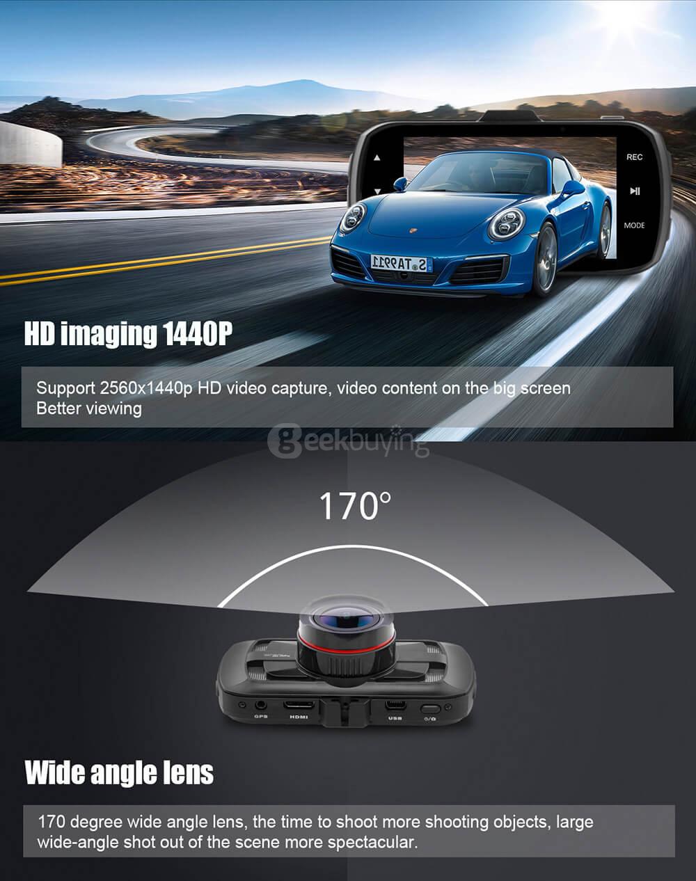 D205 3.0inch LCD Screen Ambarella A12 Car Camera 170 Degree Wide Angle 2560*1440P/30fps Car DVR - Black