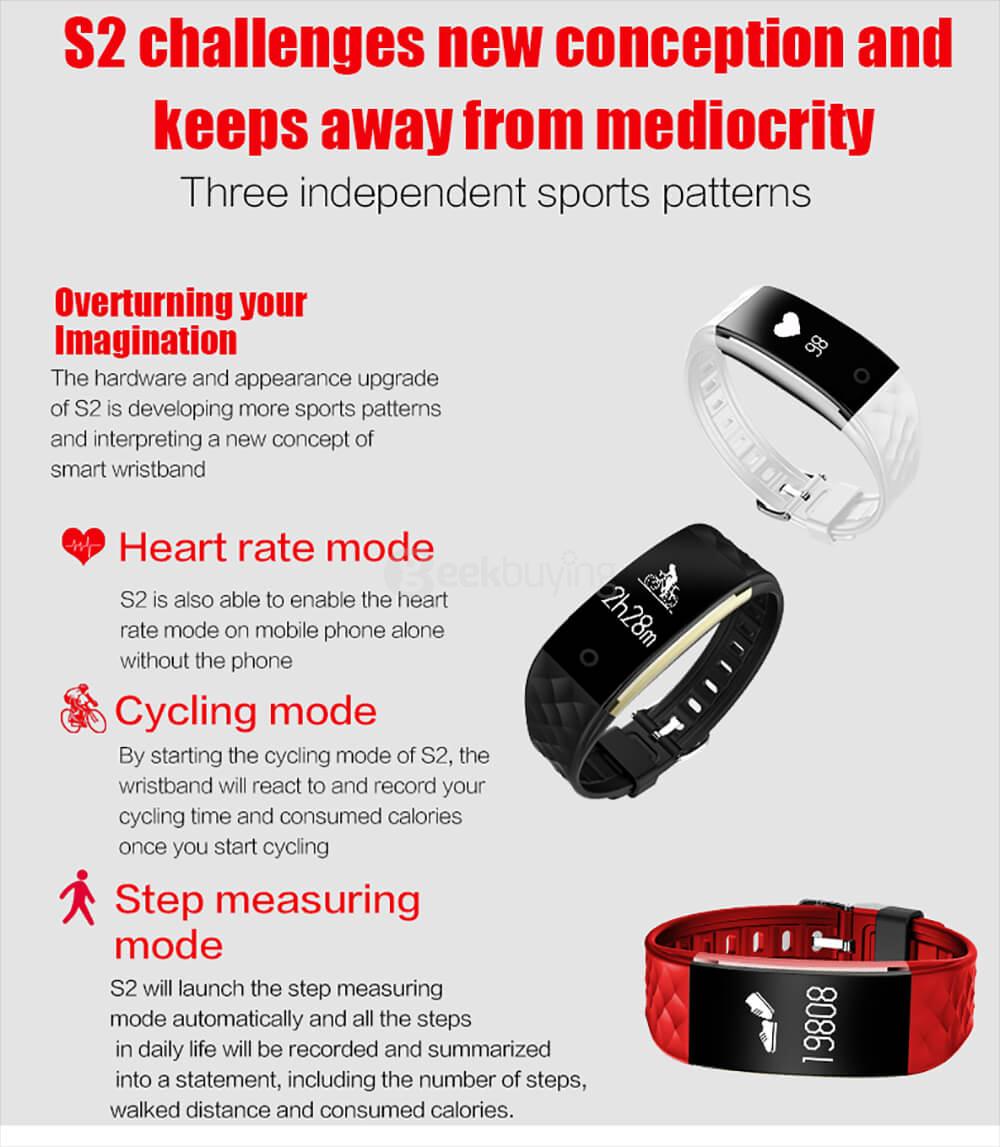 Makibes S2 Bluetooth 4.0 Smart Bracelet Heart Rate Monitor Multi-sport Tracker GPS Movement Information Push IP67 Waterproof For Android iOS - Black
