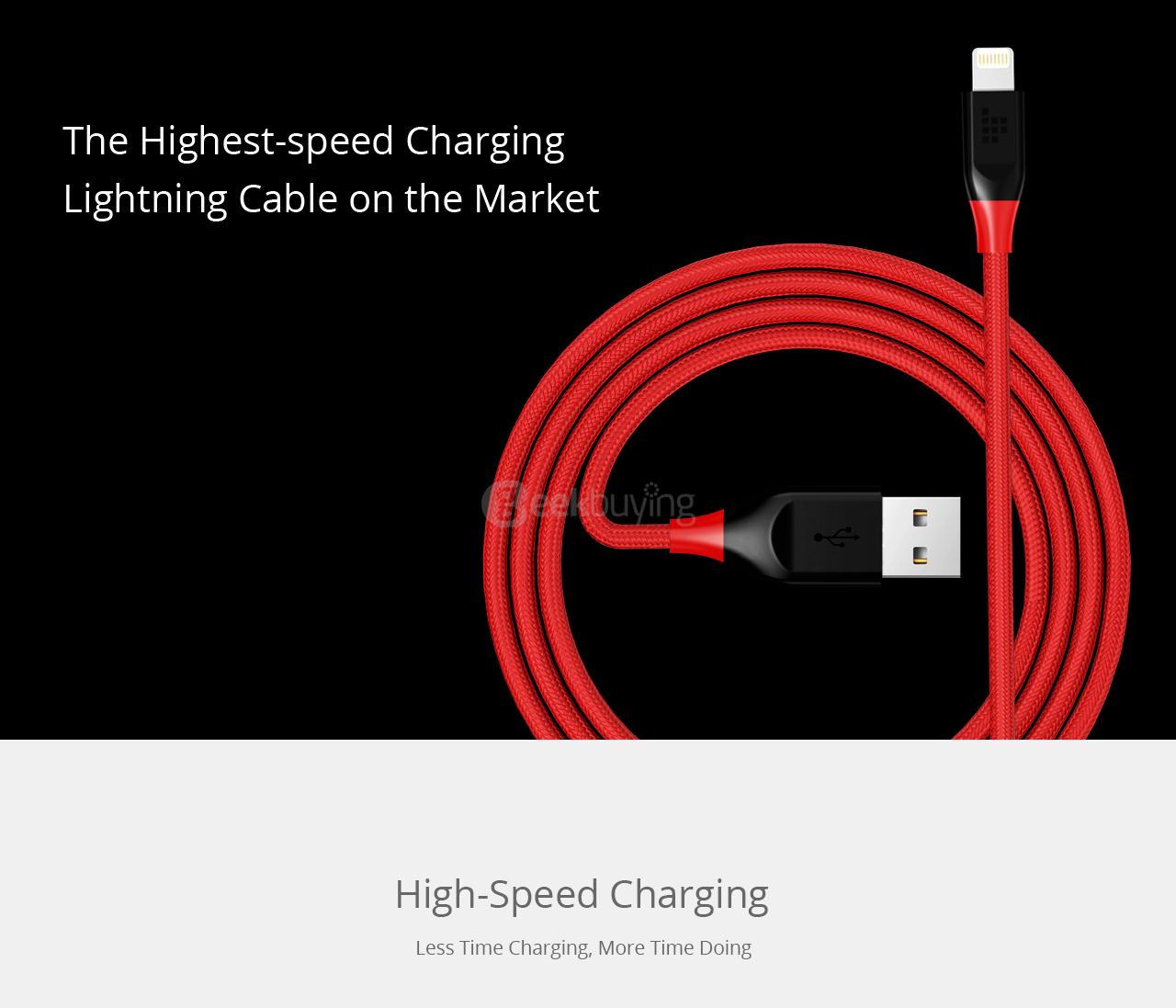 [Apple MFi Certified] Tronsmart 10ft/3m 19AWG Double Braided Nylon Lightning Cable for iPhone iPad and More - Red+Black