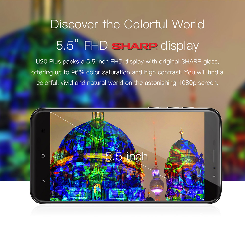 [HK Stock]Oukitel U20 Plus 5.5inch FHD Android 6.0 4G LTE Smartphone MT6737T Quad Core 1.5GHz 2GB RAM 16GB ROM Dual Rear Cameras 13.0MP+0.3MP TOUCH ID - Gold