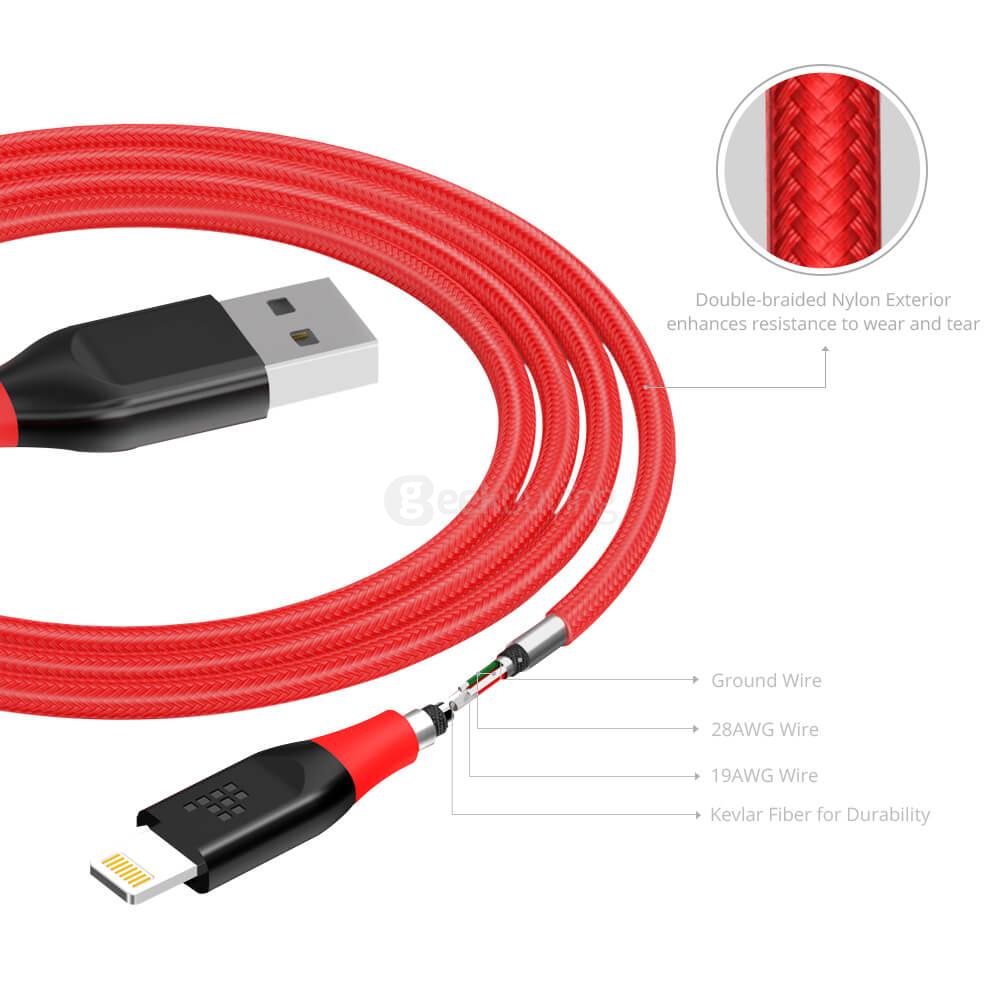 [Apple MFi Certified] Tronsmart 4ft/1.2m 19AWG Double Braided Nylon Lightning Cable for iPhone iPad and More - Red+Black