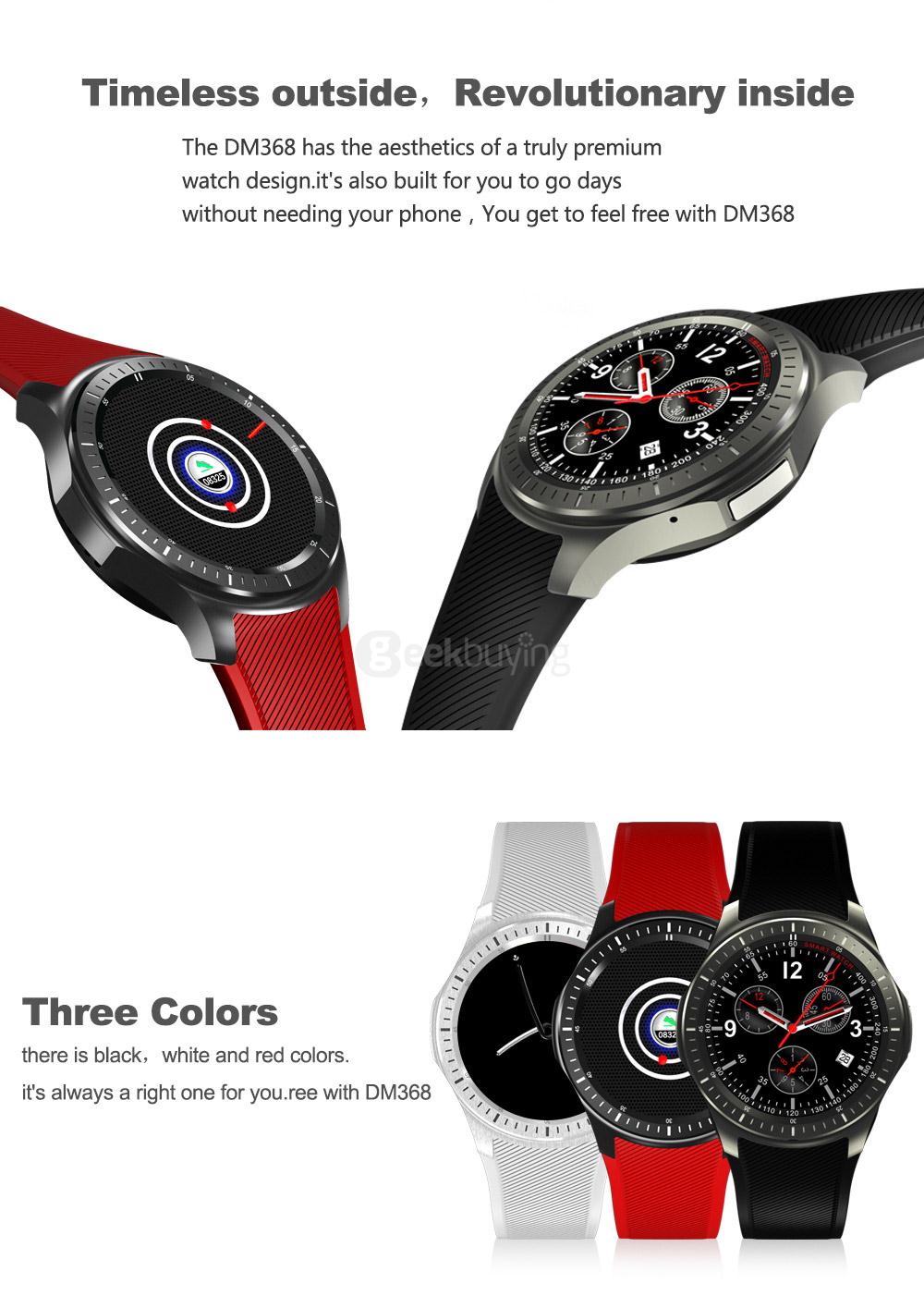 Makibes DM368 Bluetooth 4.0 3G Smart Watch Phone Android 5.1 MTK6580 Quad Core 1.3GHz 512MB/8GB WiFi GPS Heart Rate Monitor - Black