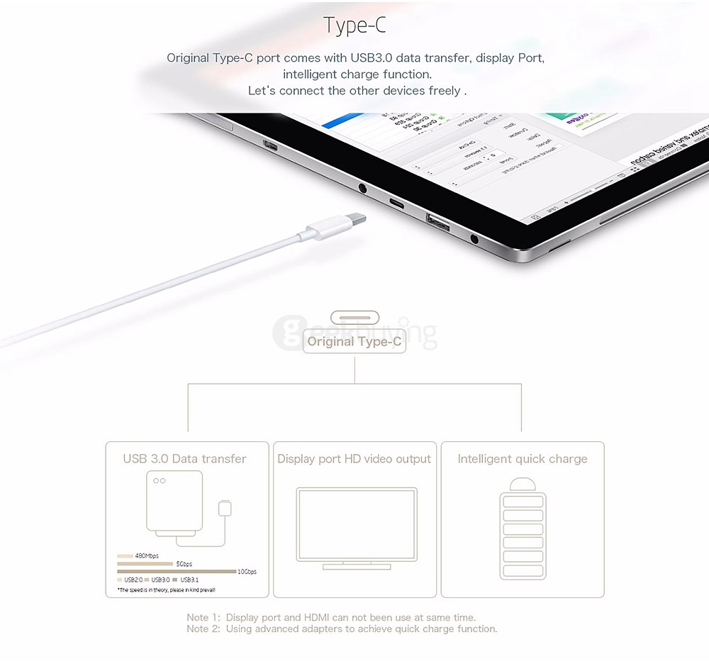 Teclast Tbook 16 Power Tablet PC 11.6 inch Dual OS Windows 10 + Android 6.0 8GB/64GB Intel Atom X7 Z8750 Quad Core 2.56GHz IPS 1920*1080 Type-C - Gray