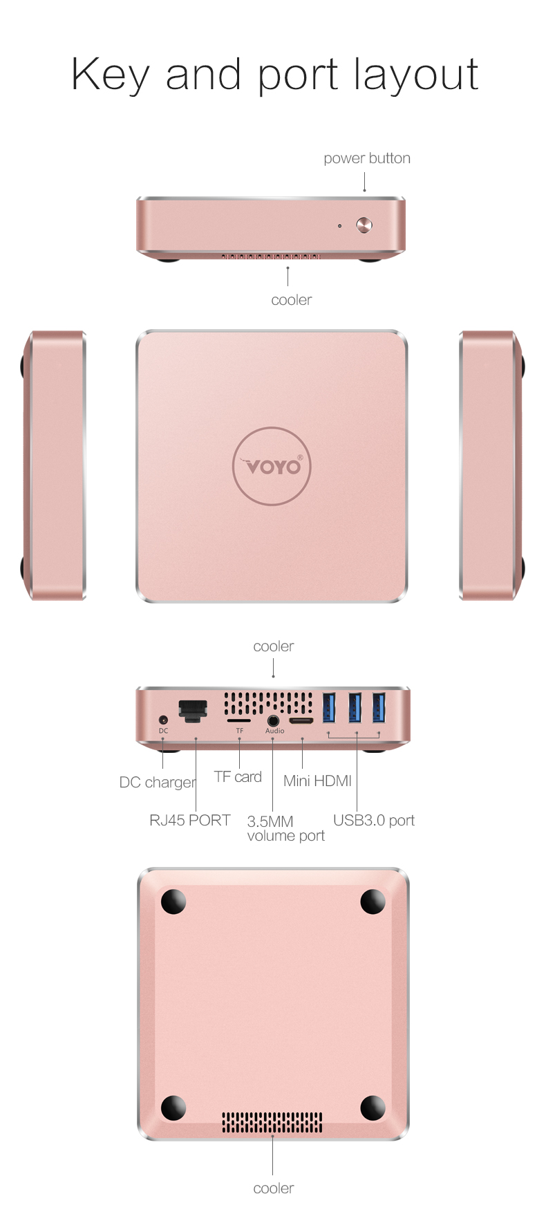 VOYO VMac (V1) Mini PC Licensed Windows 10.1 64bit Intel Apollo Lake Pentium N4200 4G DDR3L 32G eMMC 128G SSD 4K 2.4G/5G WIFI Gigabit LAN LibreELEC - Blue