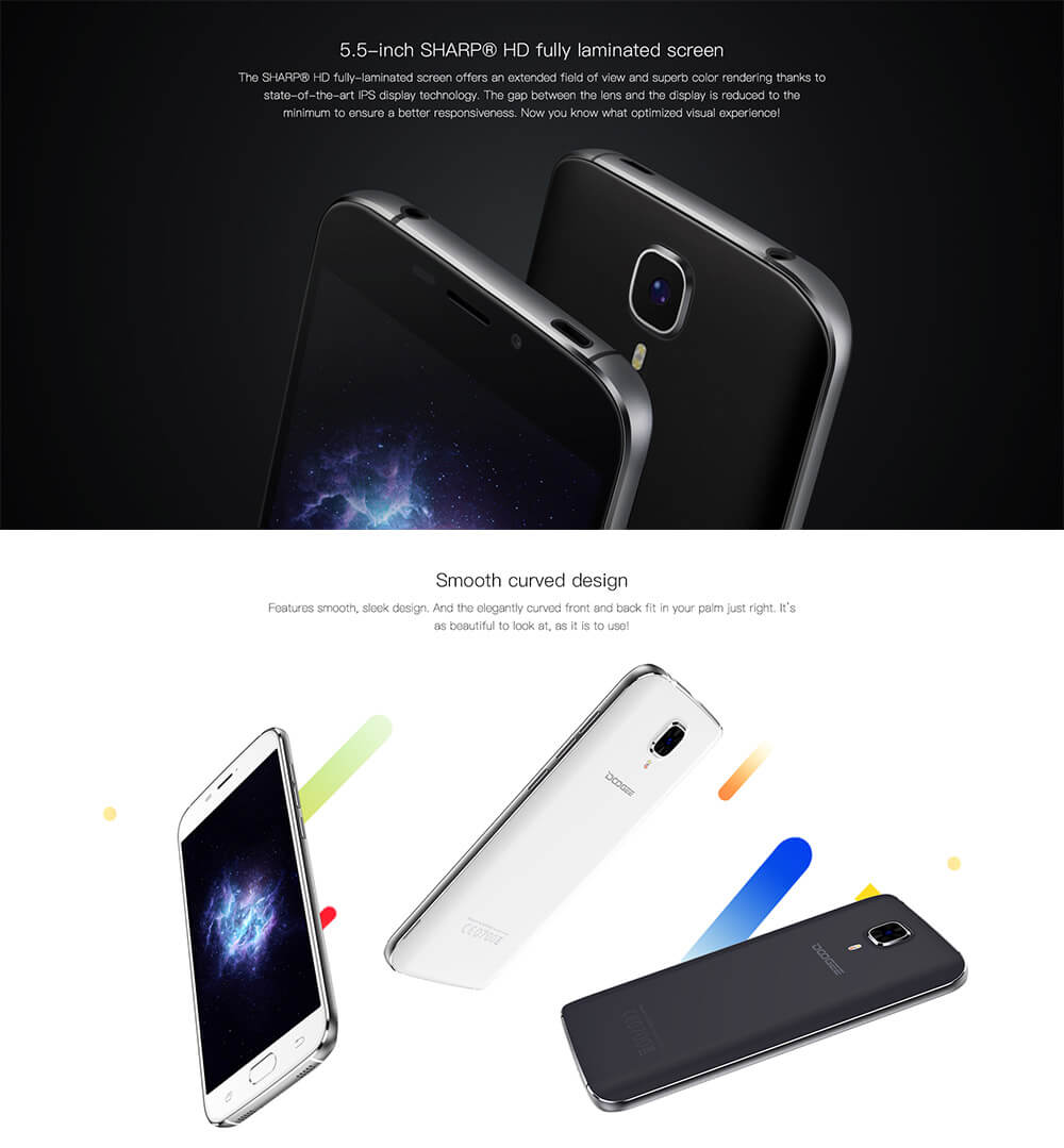 [Spain Stock]Doogee X9 Pro 5.5inch HD 2.5D Screen Android 6.0 4G LTE Smartphone MT6737 Quad Core 2GB RAM 16GB ROM 5.0MP 8.0MP TOUCH ID OTG - Black