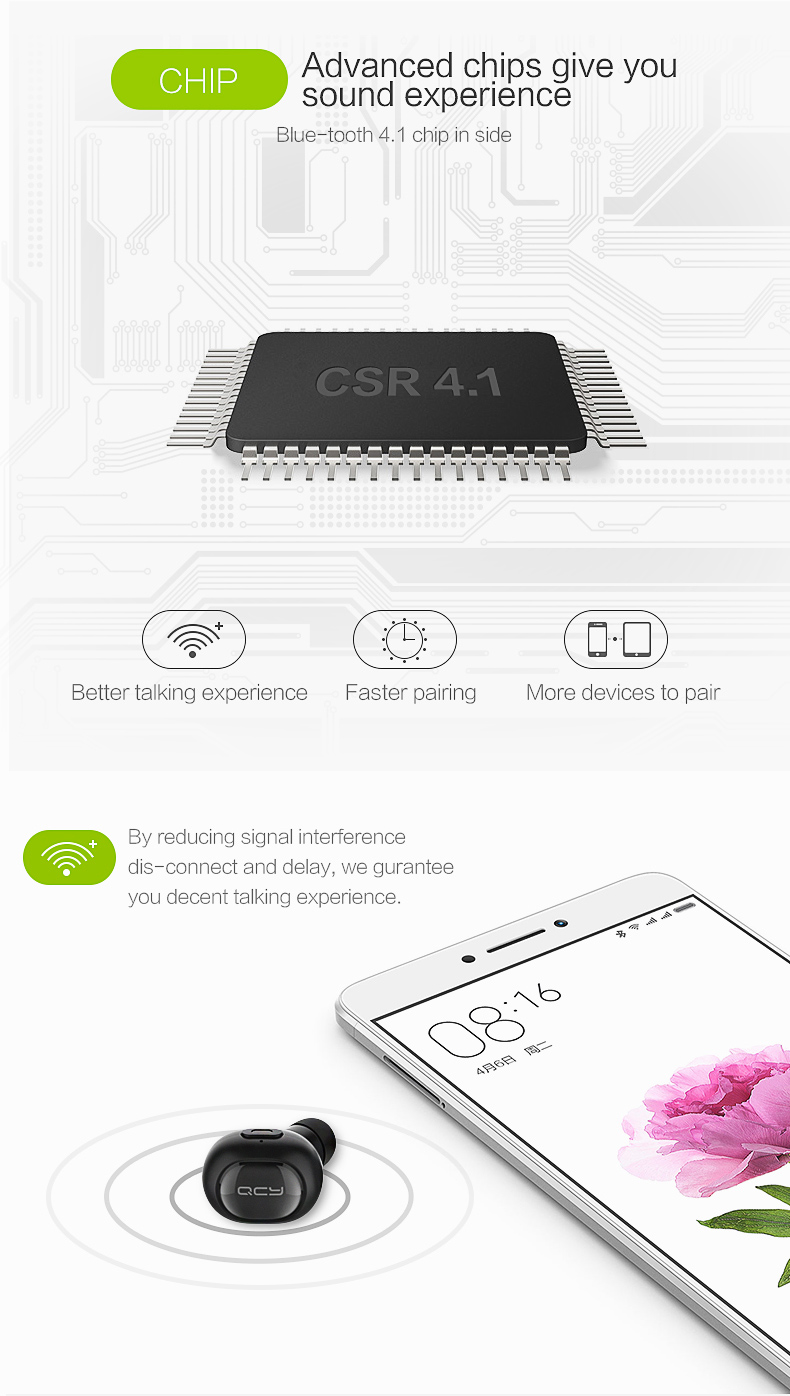 QCY Q26 Mini Wireless In-ear Bluetooth 4.1 Earphone Handsfree Stereo Music Sport Driving Earbud With Microphone - White