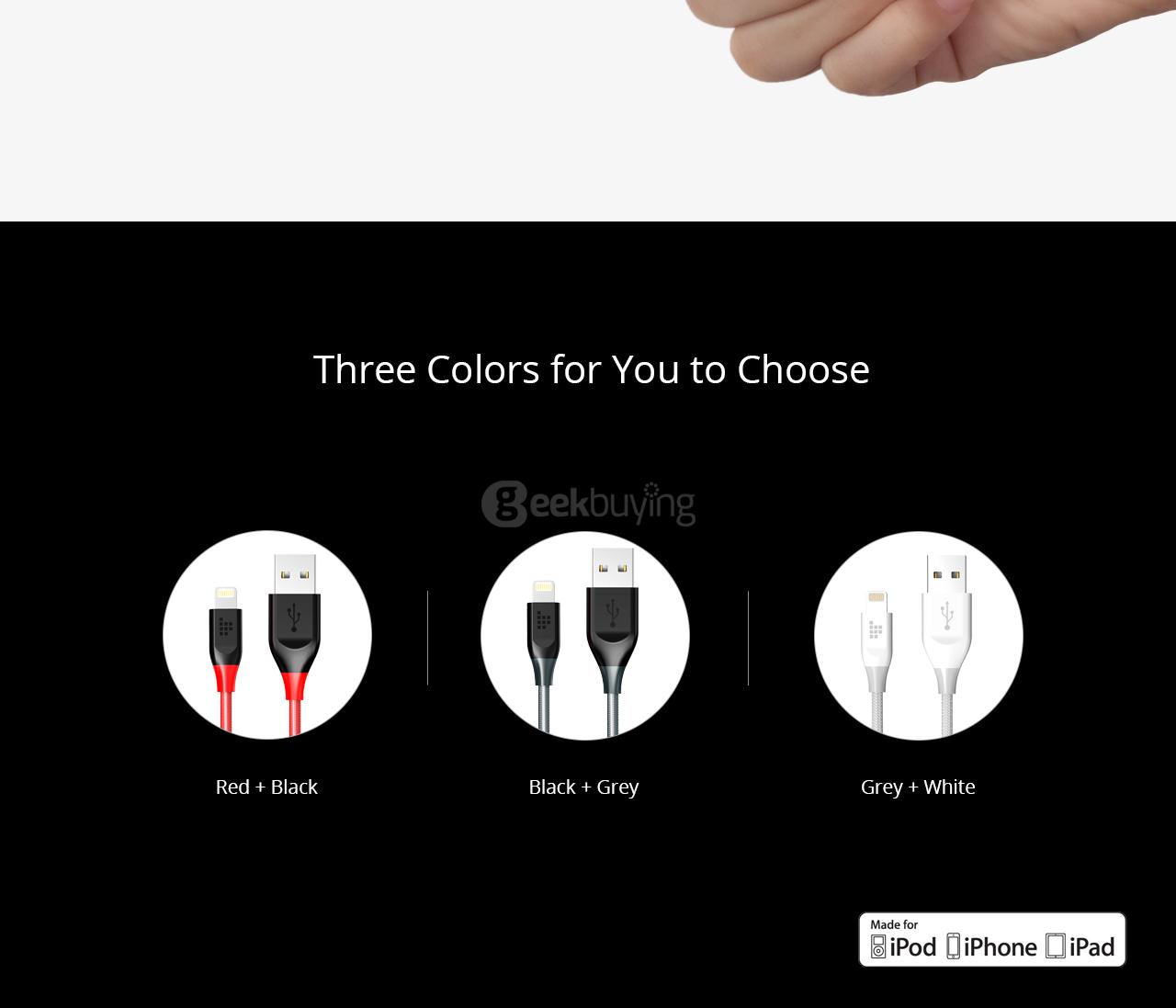 [Apple MFi Certified] Tronsmart 6ft/1.8m 19AWG Double Braided Nylon Lightning Cable for iPhone iPad and More - Gray+Black