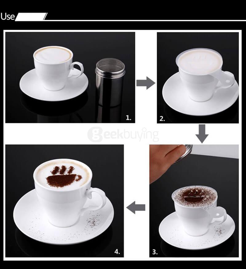16Pcs Cappuccino Latte Art Coffee Stencils Duster Cake Icing Spray