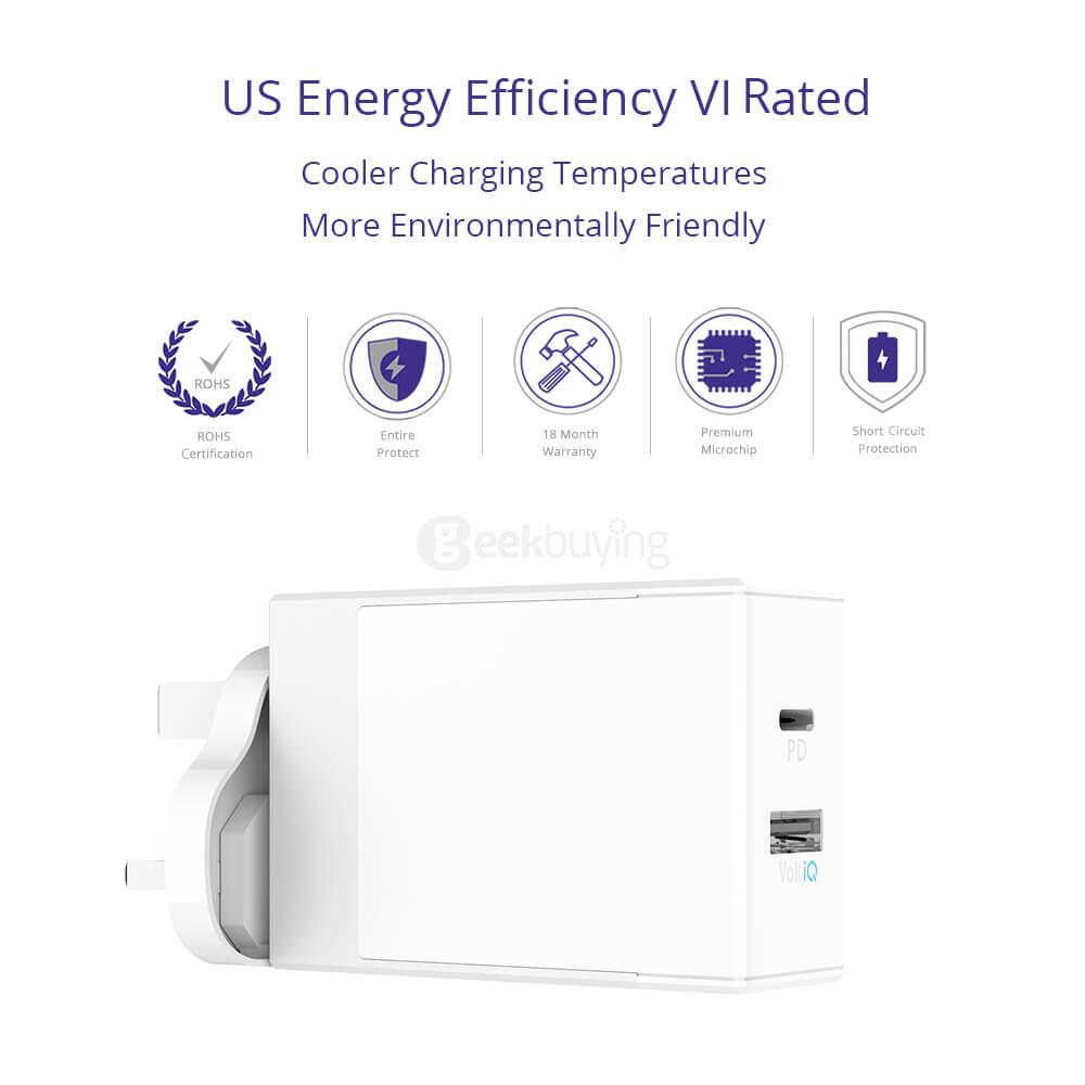 Tronsmart 42W USB-C 2-Port Wall Charger with Power Delivery for Google Pixel/Pixel XL MacBook 2016 Model iPad Pro and VoltiQ for iPhone Samsung & More - UK