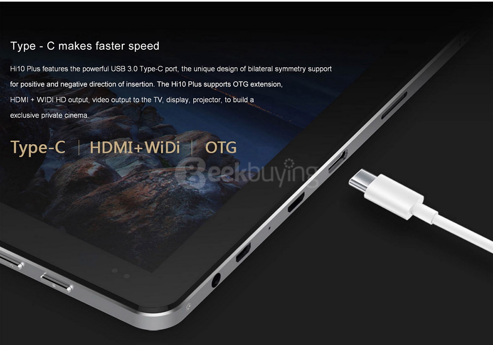 CHUWI Hi10 Plus Tablet PC Dual OS Windows 10 + Android 5.1 10.8 inch Intel Atom X5 Z8350 Quad Core 1.92GHz 4GB/64GB IPS 1920*1280 Type-C - Gray
