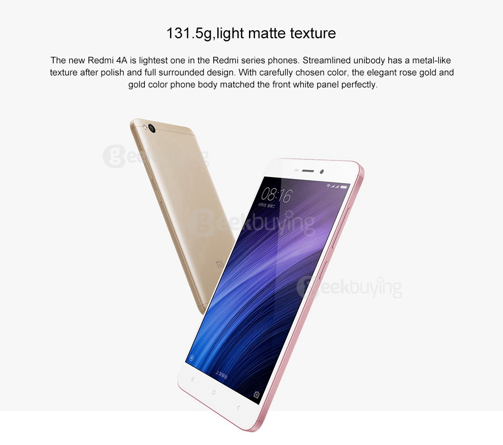 [HK Stock][Official Global Version]XIAOMI Redmi 4A 5.0inch HD MIUI 8 Android 6.0 4G LTE Smartphone Qualcomm Snapdragon 425 Quad Core 1.4GHz 2GB 16GB 5.0MP 13.0MP 3120mAh Battery WIFI GPS - Rose Gold
