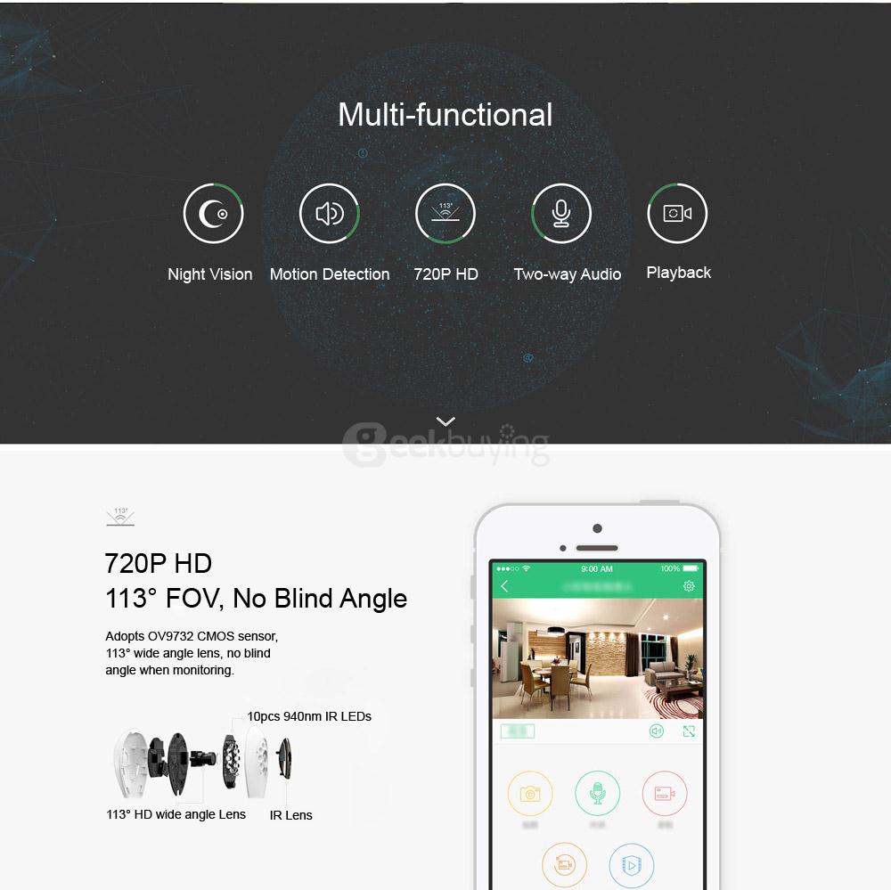 Orvibo SC10W Smart WiFi 720P HD 1.0MP IP Camera Night Vision Motion Sound Detection 113 Degree FOV Playback  -  WHITE
