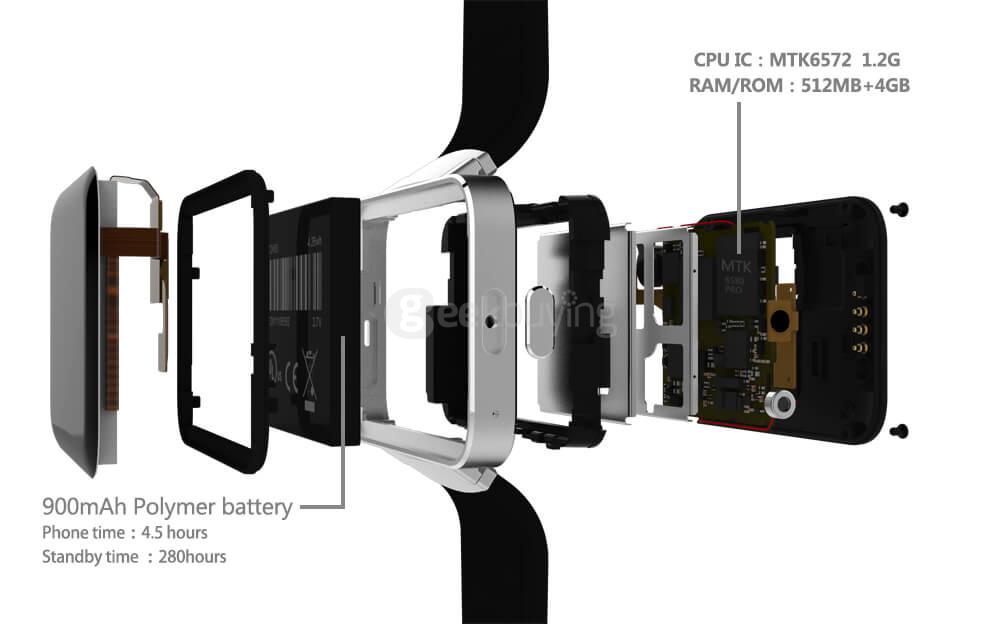 Makibes DM98 3G Smart Watch Phone Android 4.4 MTK6572 Quad Core 1.2GHz 512MB/4GB Bluetooth WiFi GPS Google Now 900mAh Battery 0.3MP Camera - Silver