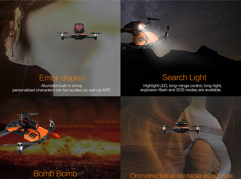 Wingsland S6 Pocket Selfie Drone FPV 4K UHD Camera GPS Obstacle Avoidance RC Quadcopter- Orange