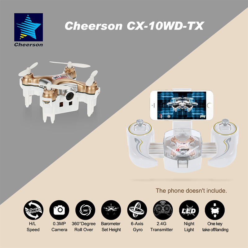 Cheerson CX-10WD CX10WD MINI WIFI FPV 0.3MP Camera Altitude Hold 2.4G 4CH 6Aixs RC Quadcopter RTF - Dark Gray