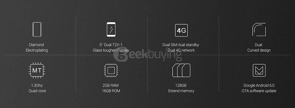 [HK Stock]UMI Diamond X 5.0inch HD 2.5D Screen Android 6.0 4G LTE Smartphone MT6737 Quad Core 2GB RAM 16GB ROM 8.0MP OTG LED Notification - Gold