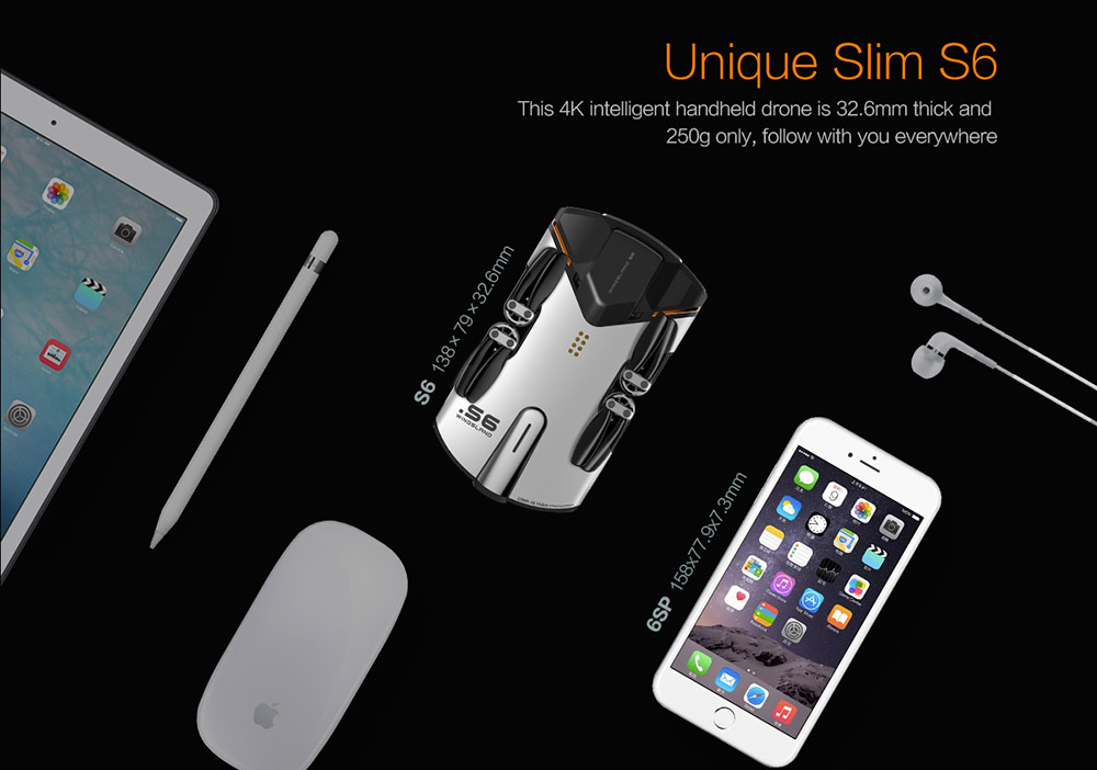 Wingsland S6 Pocket Selfie Drone FPV 4K UHD Camera GPS Obstacle Avoidance RC Quadcopter- Orange