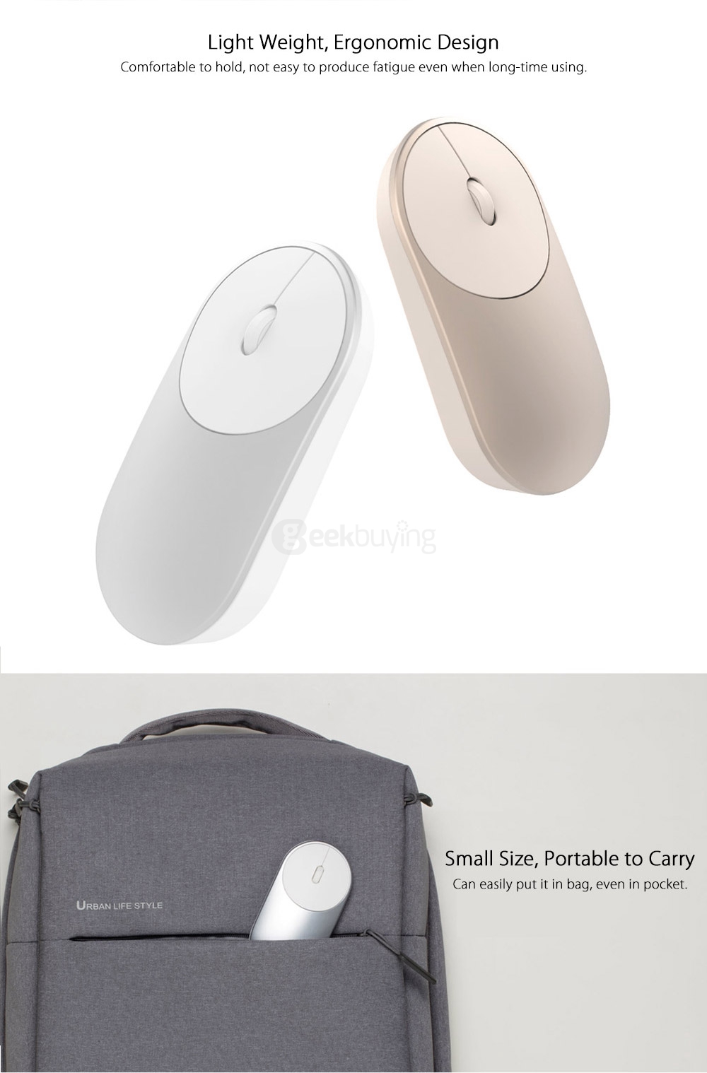 Original Xiaomi Portable Mouse Mi Mouse Bluetooth 4.0 / RF 2.4GHz Wireless Dual Modes Connection for PC Laptop - Silver