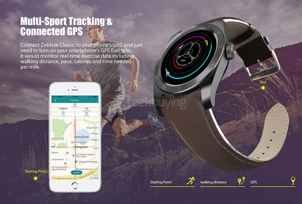 Zeblaze Classic Bluetooth 4.0 Smart Watch MTK2502C Heart Rate Monitor Multi-Sport Tracking Connected GPS IP65 Waterproof For Android iOS - Brown