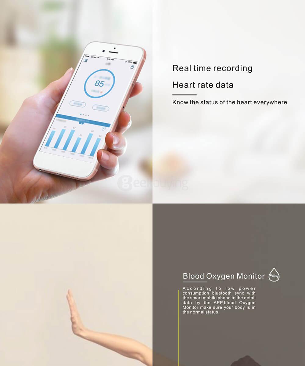 A09 BLE4.0 Smart Bracelet Heart Rate/Blood Pressure/Blood Oxygen/Fatigue Detection Fitness Tracker IP67 Waterproof for Android iOS - Black