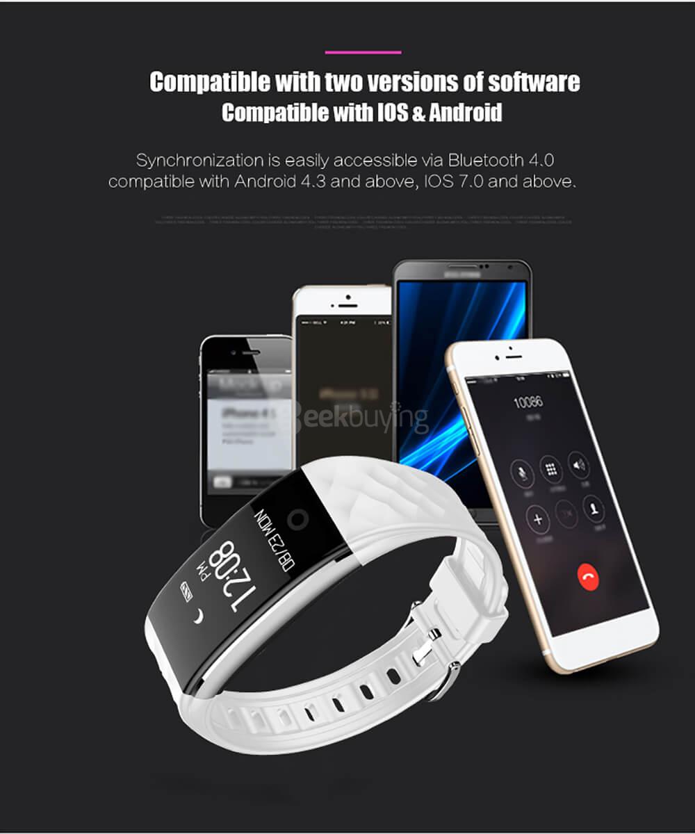 Makibes S2 Bluetooth 4.0 Smart Bracelet Heart Rate Monitor Multi-sport Tracker GPS Movement Information Push IP67 Waterproof For Android iOS - Black