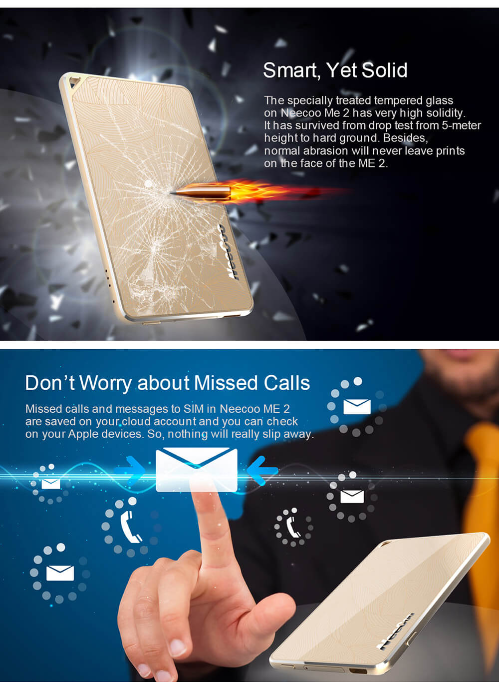 NeeCoo Bluetooth 4.0 Dual SIM Card Adapter Support Nano SIM Card For iPhone SE / 5S / 6 / 6 Plus / 6S / 6S Plus/7/7 Plus - Black