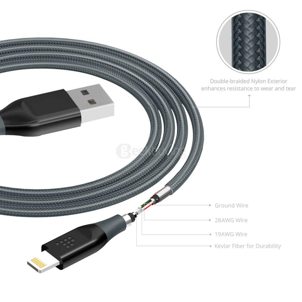 [Apple MFi Certified] Tronsmart 4ft/1.2m 19AWG Double Braided Nylon Lightning Cable for iPhone iPad and More - Gray+Black