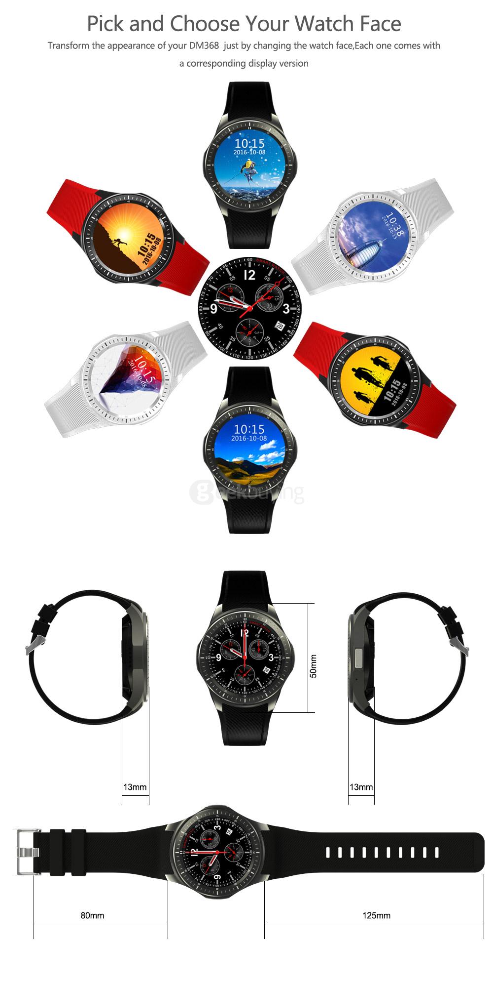 Makibes DM368 Bluetooth 4.0 3G Smart Watch Phone Android 5.1 MTK6580 Quad Core 1.3GHz 512MB/8GB WiFi GPS Heart Rate Monitor - Black