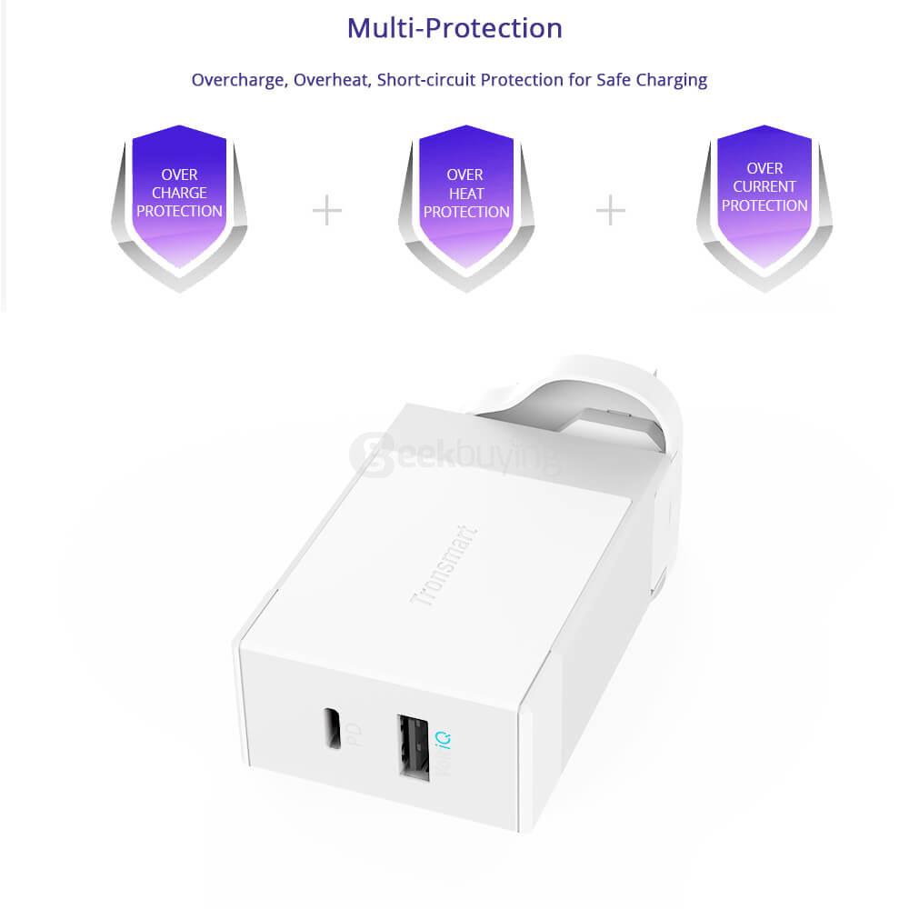 Tronsmart 42W USB-C 2-Port Wall Charger with Power Delivery for Google Pixel/Pixel XL MacBook 2016 Model iPad Pro and VoltiQ for iPhone Samsung & More - UK