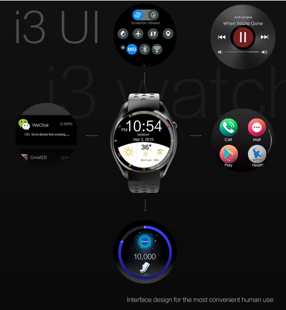 IQI I3 3G Smart Watch Phone Android 5.1 MTK6580 Quad Core 1.3GHz 512MB RAM 4GB ROM GPS Bluetooth 4.0 WiFi - Black