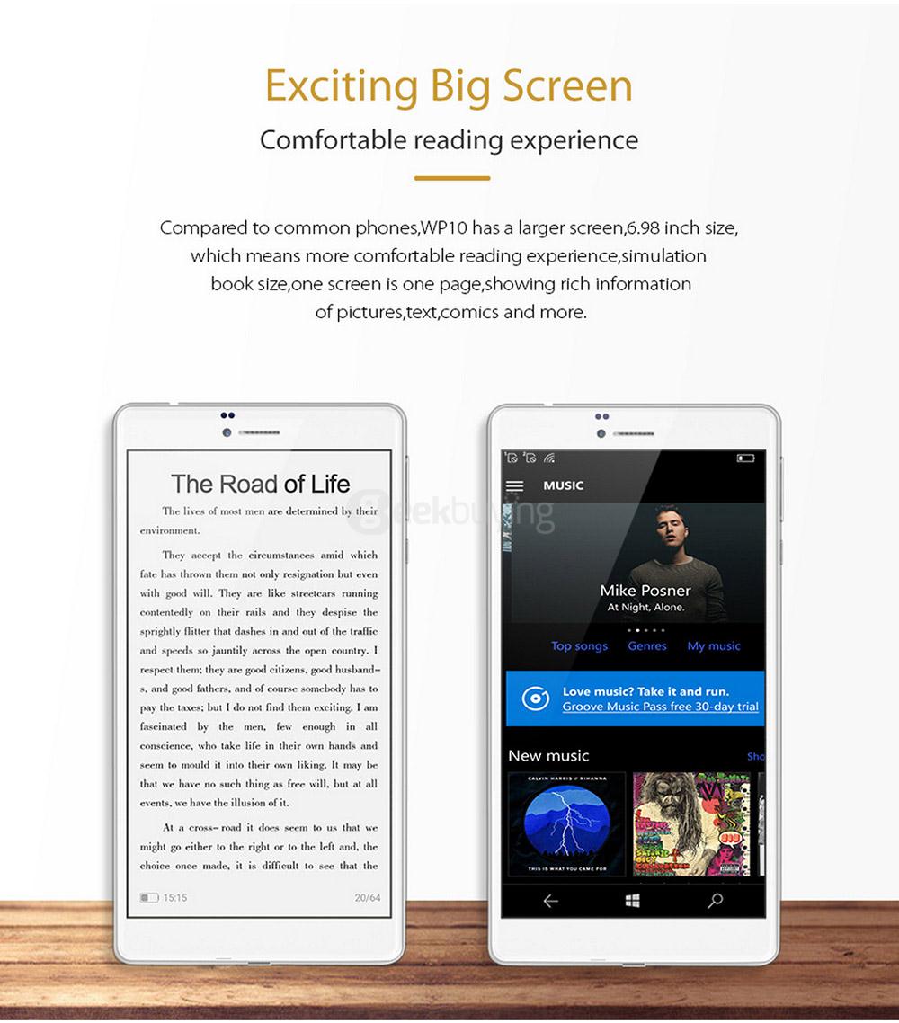 Cube WP10 4G Phablet 6.98 inch Windows 10 Mobile 2GB/16GB Qualcomm MSM8909 Quad Core 1.3GHz IPS 1280*720 GPS Dual Standby - White