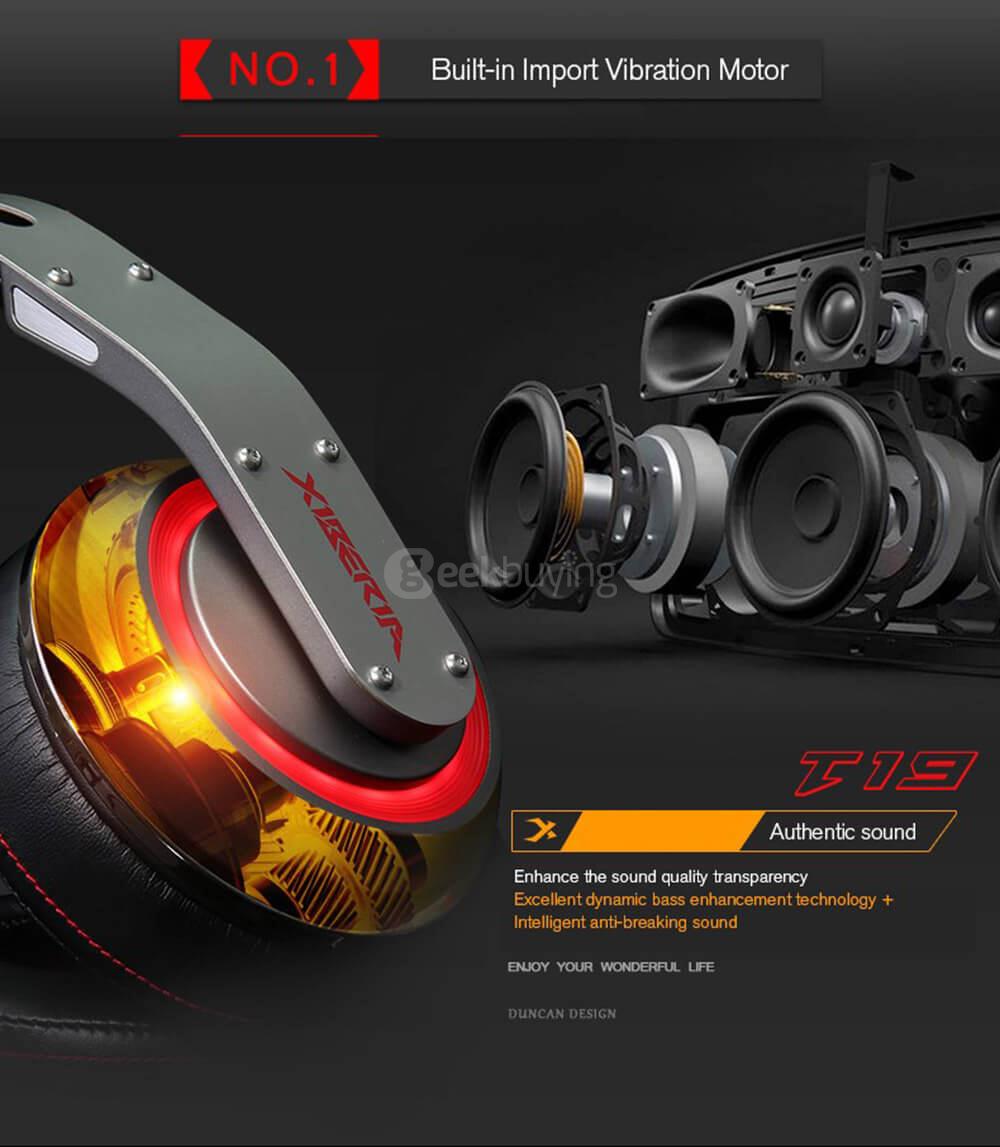 XIBERIA T19 LED Gaming Headsets With Microphone Vibration 7.1 Virtual Surrounded Sound For PC Gamer - Gray