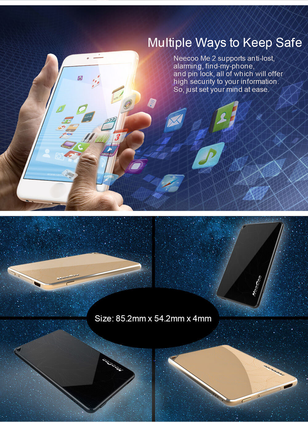 NeeCoo Bluetooth 4.0 Dual SIM Card Adapter Support Nano SIM Card For iPhone SE / 5S / 6 / 6 Plus / 6S / 6S Plus/7/7 Plus - Black