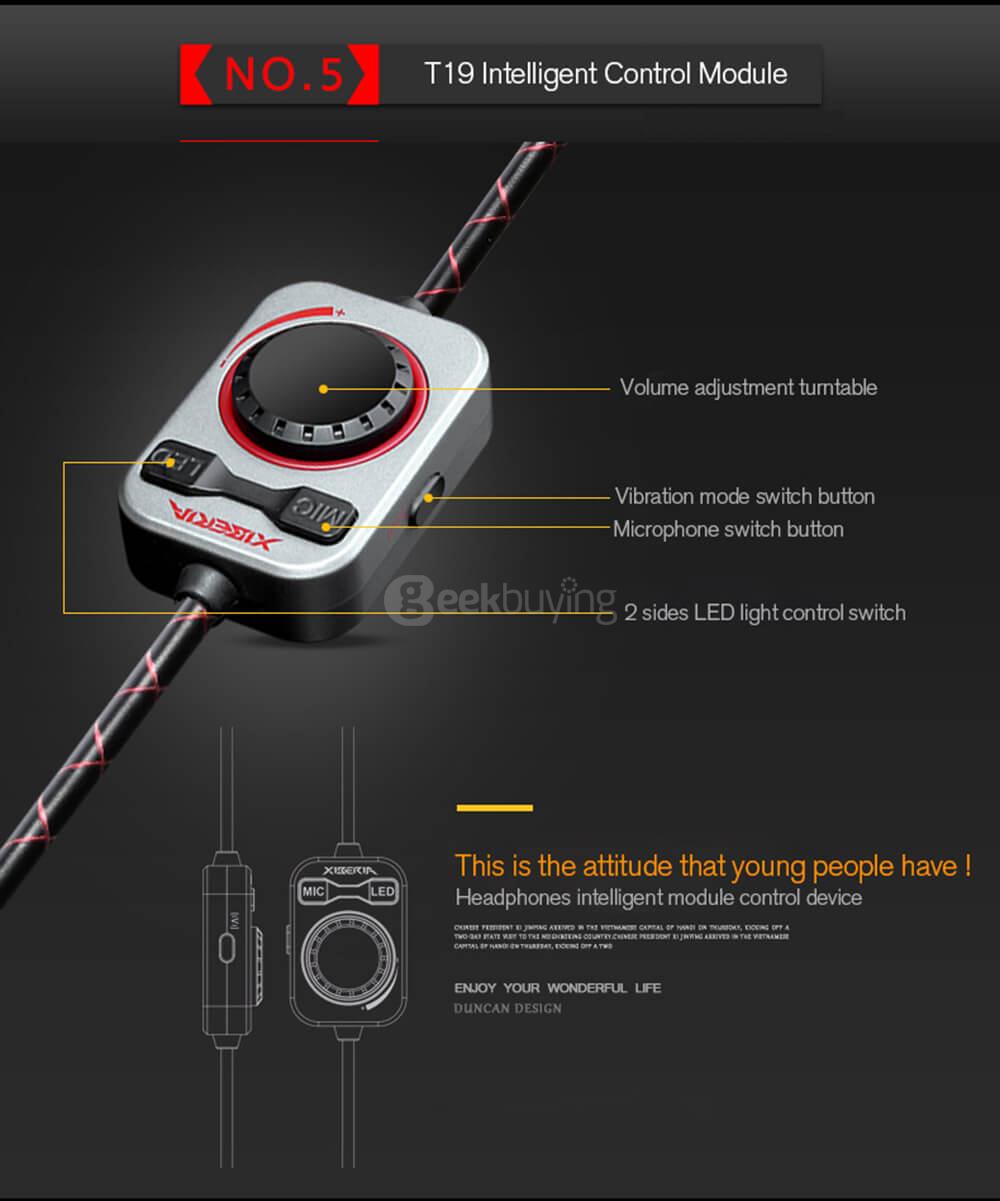 XIBERIA T19 LED Gaming Headsets With Microphone Vibration 7.1 Virtual Surrounded Sound For PC Gamer - Gray