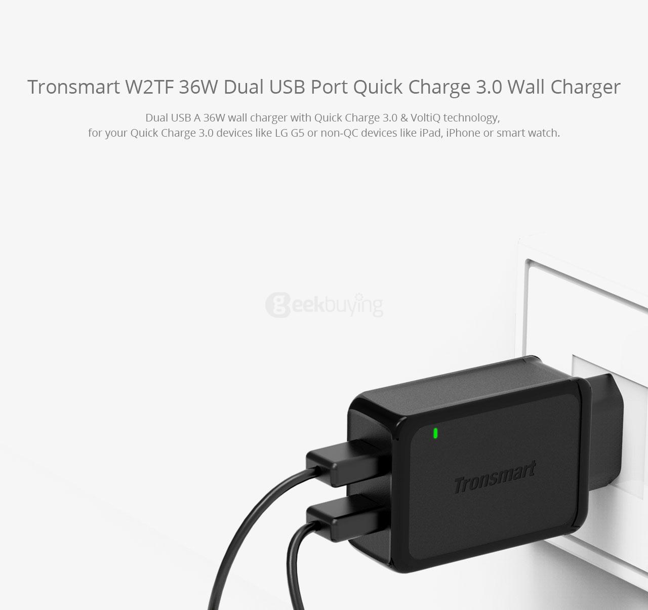 Tronsmart Dual Ports Qualcomm Quick Charge 3.0 36W Wall Charger - EU