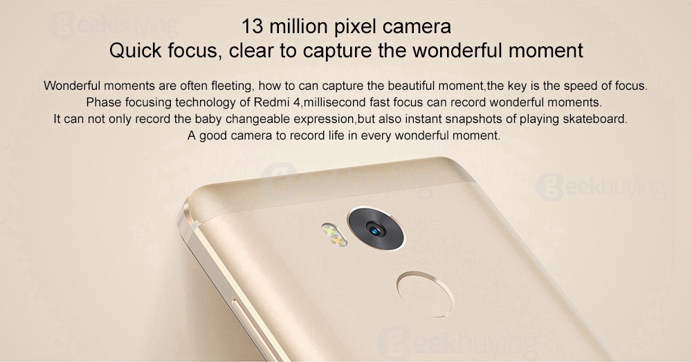 [Spain Stock]XIAOMI Redmi 4 Pro 5.0inch FHD 2.5D Screen MIUI 8 4G LTE Smartphone Qualcomm Snapdragon 625 Octa Core 3GB 32GB 5.0MP 13.0MP Touch ID Metal Body 4000mAh Battery - Gold